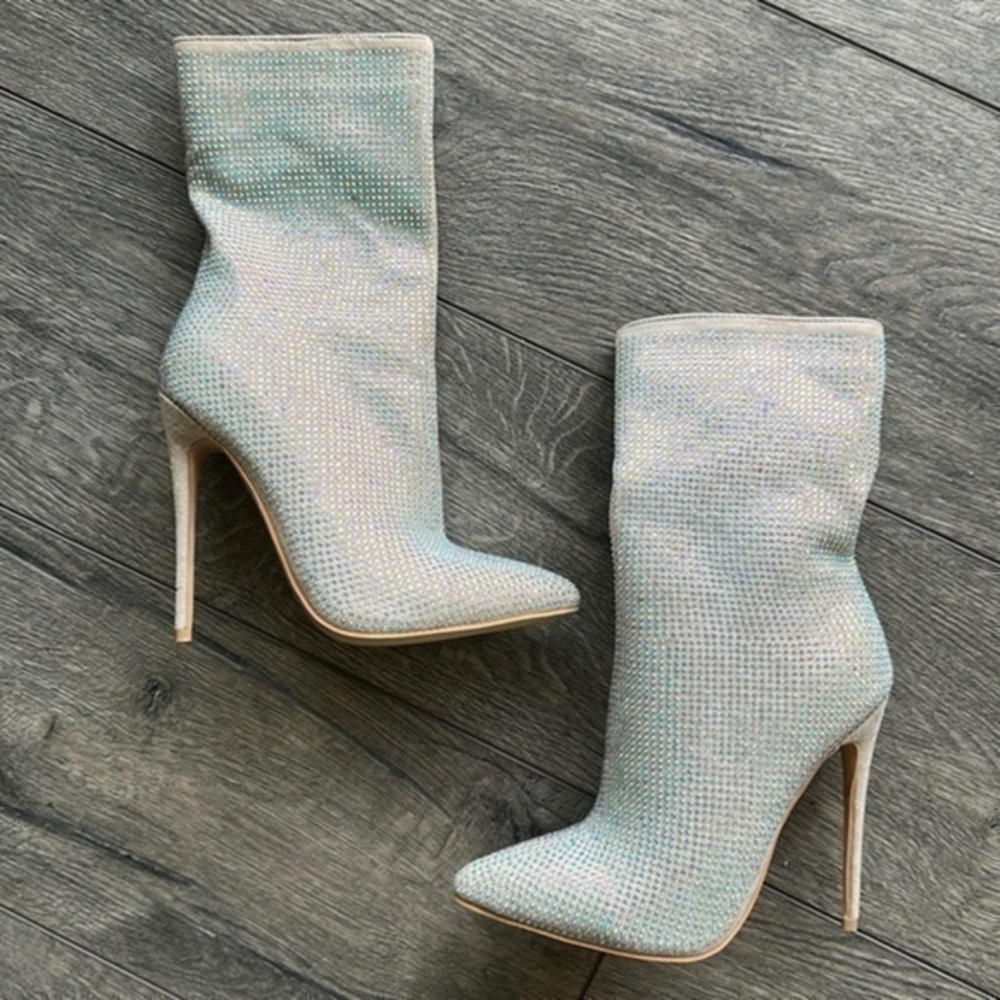 NWT Simmi London shoes heeled boots size 5 iridescent sparkly rhinestone zip up